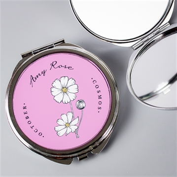 Personalised Birth Flower Round Compact Mirror