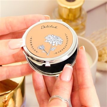 Personalised Birth Flower Round Compact Mirror