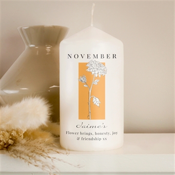 Personalised Birth Flower Pillar Candle