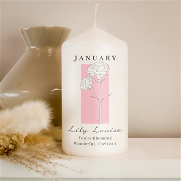 Personalised Birth Flower Pillar Candle