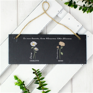Personalised Flower of the Month Hanging Slate Plaque