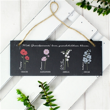 Personalised Flower of the Month Hanging Slate Plaque
