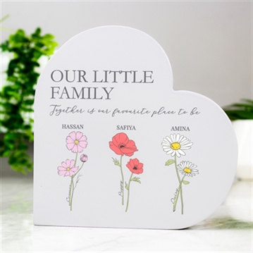Personalised Flower of the Month Family Heart Ornament