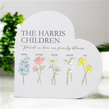 Personalised Flower of the Month Family Heart Ornament
