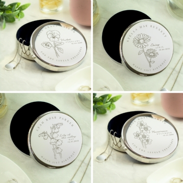 Personalised Birth Flower Round Trinket Boxes