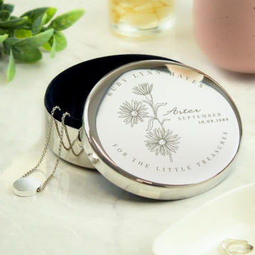 Personalised Birth Flower Round Trinket Boxes