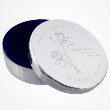 Personalised Birth Flower Round Trinket Boxes