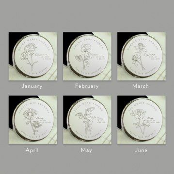 Personalised Birth Flower Round Trinket Boxes