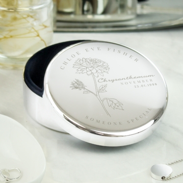 Personalised Birth Flower Round Trinket Boxes