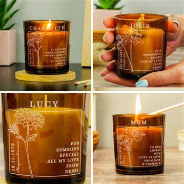 Personalised Birth Flower Amber  Glass Candles