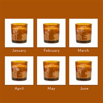 Personalised Birth Flower Amber  Glass Candles