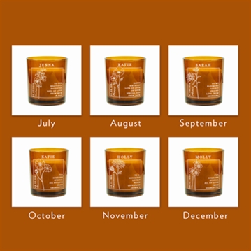 Personalised Birth Flower Amber  Glass Candles
