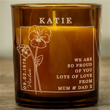 Personalised Birth Flower Amber  Glass Candles