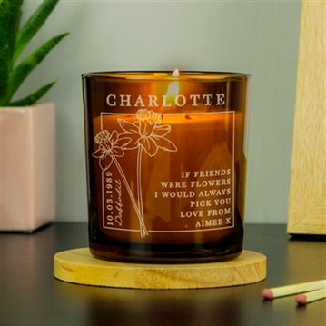 Personalised Birth Flower Amber  Glass Candles