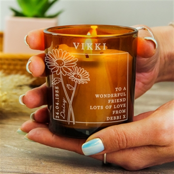 Personalised Birth Flower Amber  Glass Candles