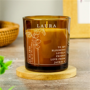 Personalised Birth Flower Amber  Glass Candles