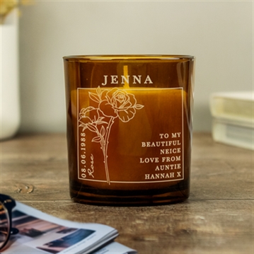 Personalised Birth Flower Amber  Glass Candles