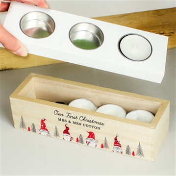 Personalised Gonk Christmas Triple Tea Light Box