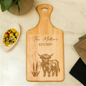 Personalised Highland Cow Paddle Chopping Board