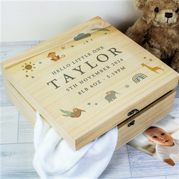 Personalised Safari Animals Large Wooden Keepsake Box