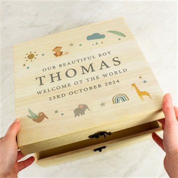 Personalised Safari Animals Large Wooden Keepsake Box