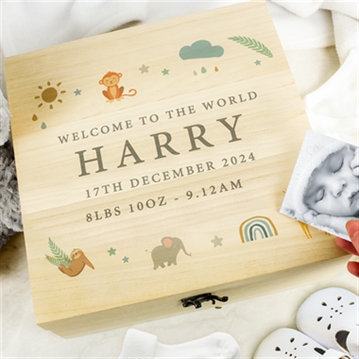 Personalised Safari Animals Large Wooden Keepsake Box