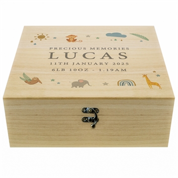 Personalised Safari Animals Large Wooden Keepsake Box