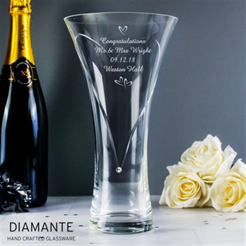Personalised Large Hand Cut Little Hearts Diamante Vase