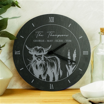 Personalised Highland Cow Slate Clock
