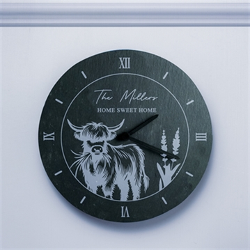 Personalised Highland Cow Slate Clock