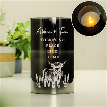 Personalised Highland Cow Glass LED Candle