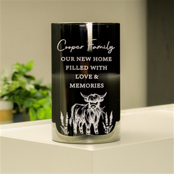 Personalised Highland Cow Glass LED Candle