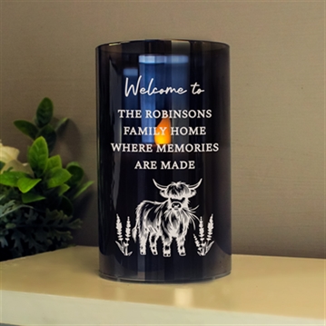 Personalised Highland Cow Glass LED Candle