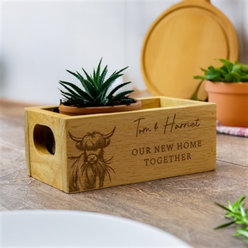 Personalised Highland Cow Mini Wooden Storage Crate