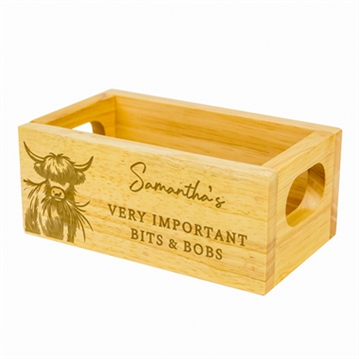 Personalised Highland Cow Mini Wooden Storage Crate
