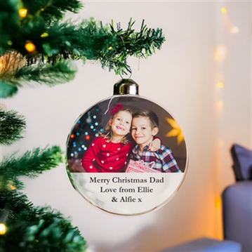 Personalised Message Photo Upload Glass Bauble