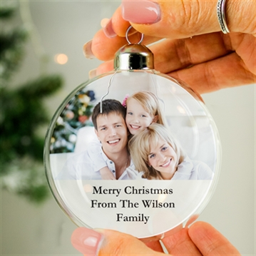 Personalised Message Photo Upload Glass Bauble