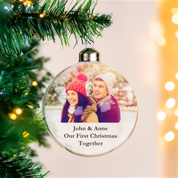 Personalised Message Photo Upload Glass Bauble