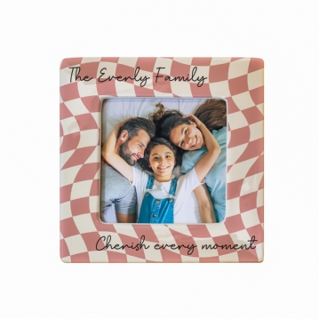 Personalised Pink Checkerboard Ceramic 4x4 Photo Frame