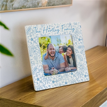 Personalised Blue Floral Ceramic 4x4 Photo Frame