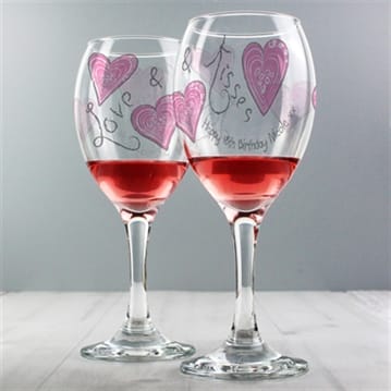 Personalised Love and Kisses Wine Glass