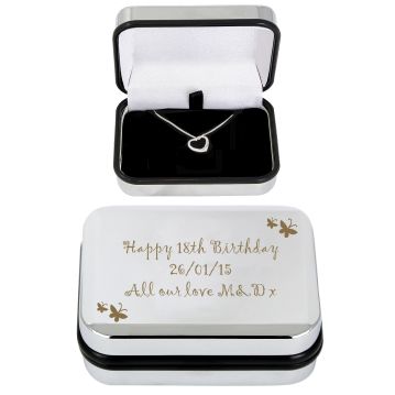 Silver Heart Necklace in Personalised Butterfly Box