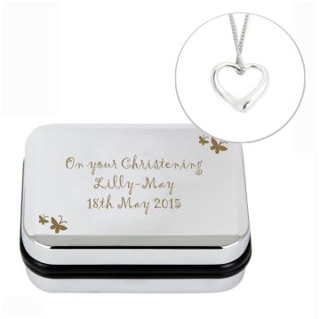 Silver Heart Necklace in Personalised Butterfly Box