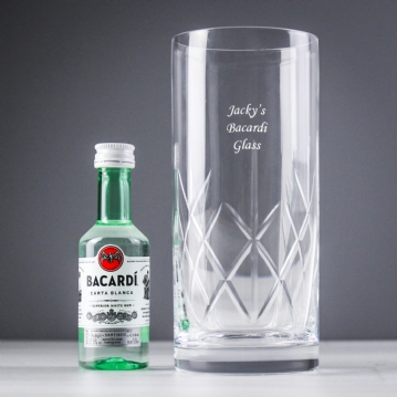 Personalised Crystal Glass & Bacardi Gift Set