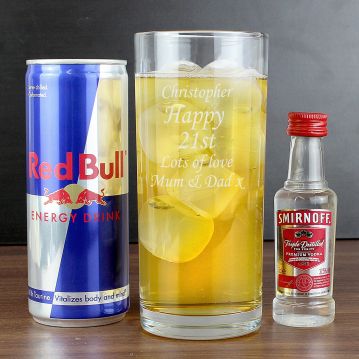 Personalised Glass, Red Bull and Vodka Gift Set