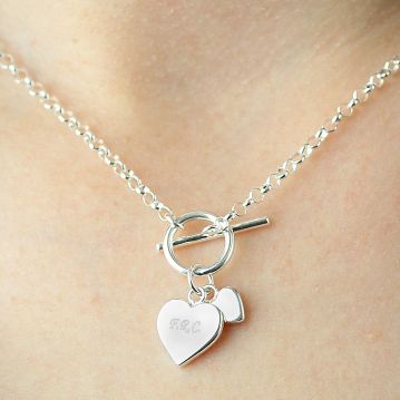 Personalised Sterling Silver Heart & T Bar Necklace