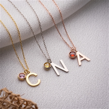 Initial and Birthstone Necklace