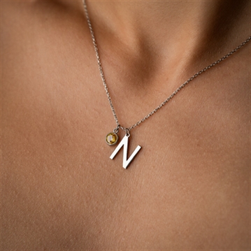 Initial and Birthstone Necklace