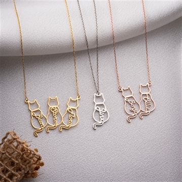 Personalised Sterling Silver Cat Necklace with Name