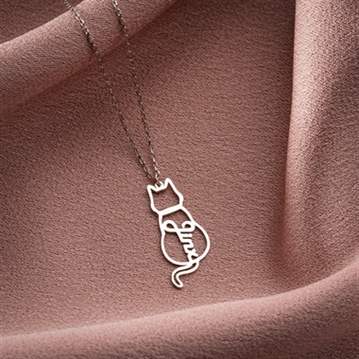 Personalised Sterling Silver Cat Necklace with Name